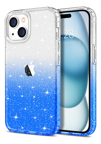 Funda Para iPhone 15 Plus Con Glitter Clear Degrade Azul