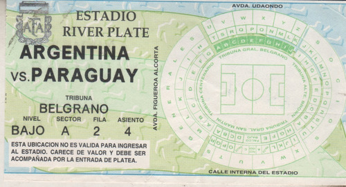 Imagen 1 de 1 de Entrada Eliminatorias * Mundial 1998 * Argentina Vs Paraguay