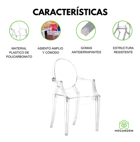 Silla Moderna Ghost 1 Pz Con Brazo Comedor Eventos Hogarden