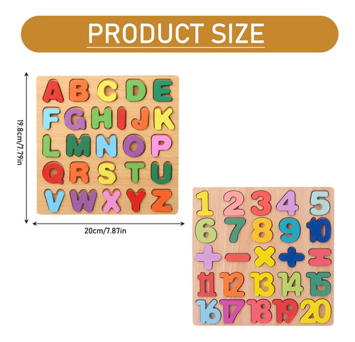 2pz Juego Didactico Madera Numeros Y Abecedario Rompecabezas
