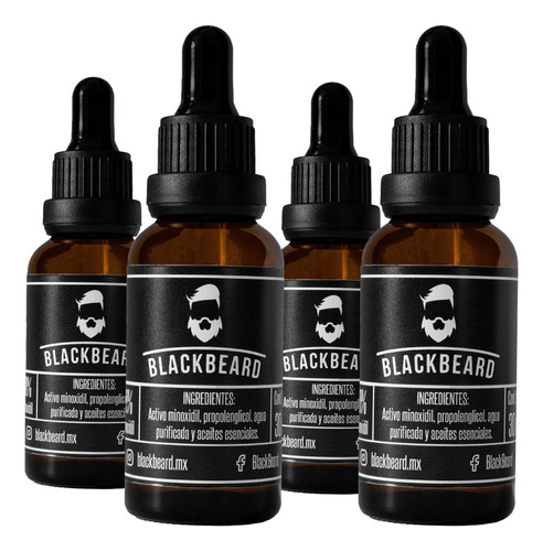 Minoxidil 10% Blackbeard Con Cafeína 4x3 (4 Piezas)