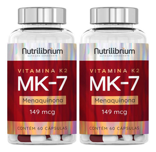 Combo 2x Vitamina K2 Mk7 Menaquinona 149mcg 120 Cápsulas Sabor Sem Sabor