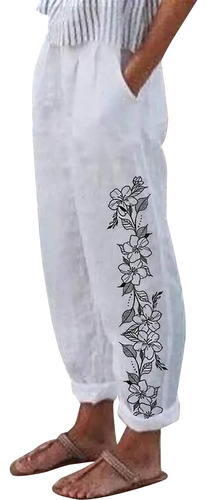 Pantalones Largos De Cintura Con Estampado Floral Q Para Muj