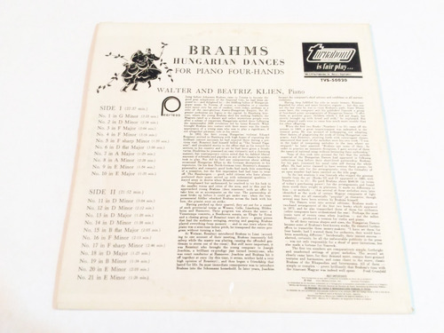 Walter & Beatriz Klien - Hungarian Dances - Brahms / Lp (Usado)