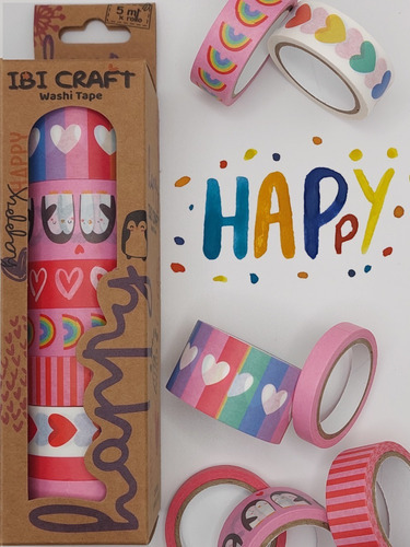 Cinta adhesiva decorativa Ibi Craft Happy 5m 8 unidades