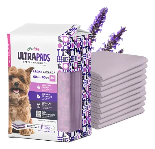 Tapete Higienico para Cães Ultra Pads Lavanda 60x60 30 Un Petlike