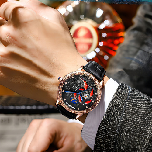 Reloj De Cuero Mecánico Kimsdun Man Moon Phase Color Del Fondo Brown/white