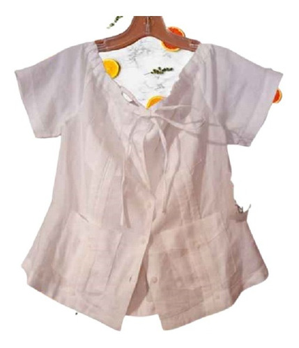 Blusa Dama Lino Blanco Estilo Guayabera