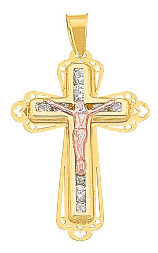 Cristo Circonia Filigrana 3col Oro 10k - 1691