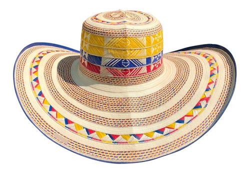 Sombrero Vueltiao 23 Vueltas Blanco A Mano Diseño Tricolor