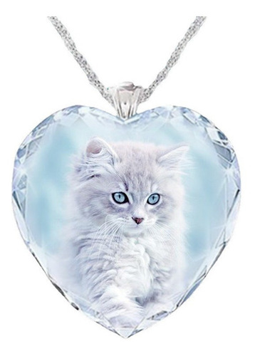 Collar Novedoso -corazón De Cristal- Con Figura De Gato   