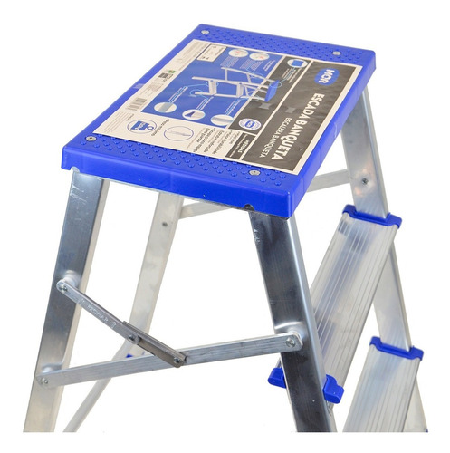 Imagen 5 de 9 de Banqueta Plegable De Aluminio Mor 5107 Base Y Escalones Antideslizante, Amplia Plataforma Trabas De Seguridad, Reforzada