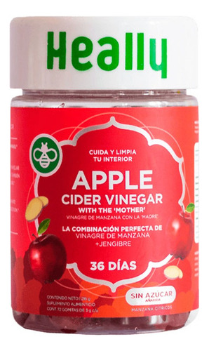 Heally, Vitaminas Vinagre Manzana, 72 Gomitas 216g Sabor Manzana