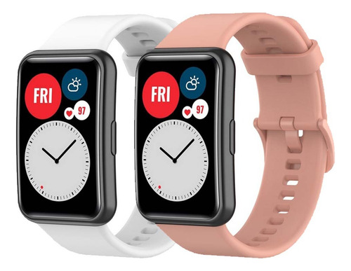 Correa Deportiva Para Huawei Watch Fit De Silicona 2 Piezas Color Blanco/rosa