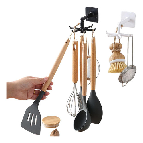 Imagen 8 de 9 de 3 Soporte Gancho Giratorio Pared Adhesivo Organizador Cocina