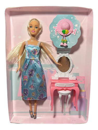 Muñeca Tiny Fashion Fantasy Celeste Con Tocador 30cm
