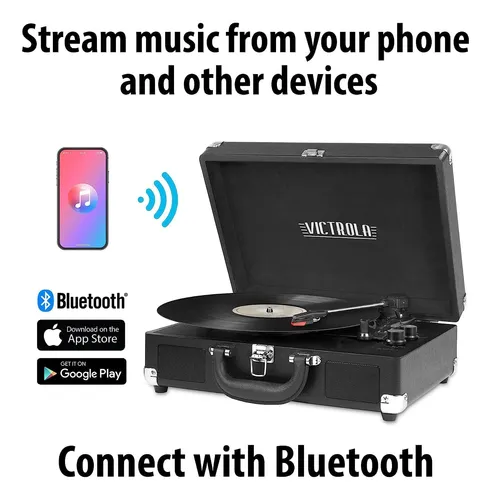 Tocadiscos Vintage Bluetooth Portátil De 3 Velocidades Con A