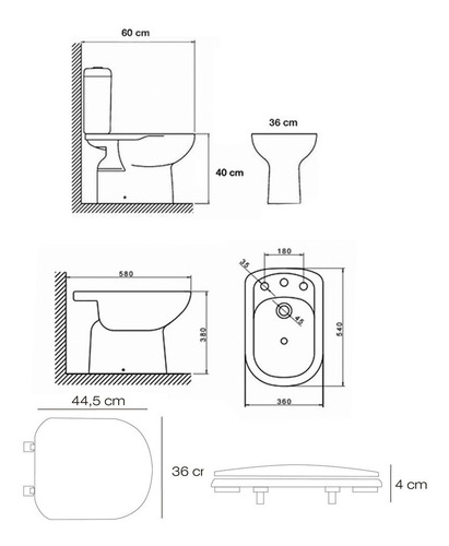 Combo Baño Inodoro Largo Tapa Mochila Doble Bidet Deca Vogue