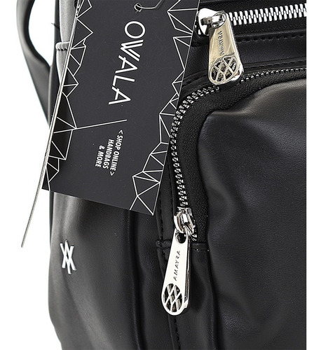 Imagen 6 de 7 de Mochilas Chicas Amayra Mujer Simil Cuero Negras Bolsillos