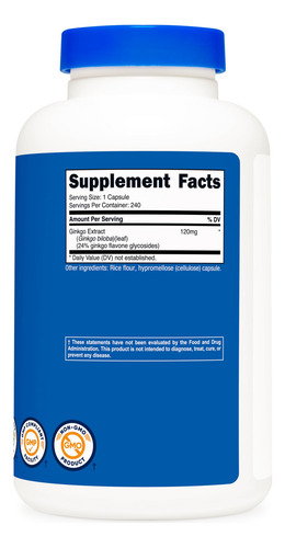Suplemento Nutricost Extracto De Ginkgo Biloba 120 Mg 240 Cá