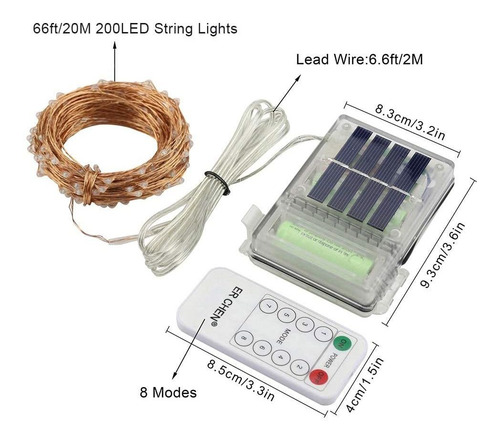 Erchen Solar Powered Led String Lights With Backup Batt...