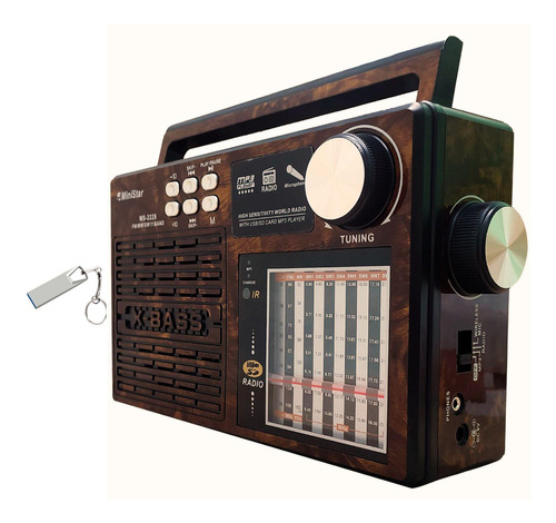 Kit Rádio Vintage Retrô Fm Bluetooth Portátil Recarregável