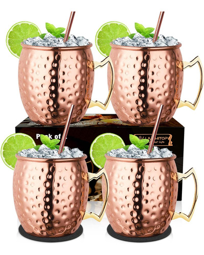 Livehitop Moscow Mule Mugs Set Of 4, Handcrafted Copper C...