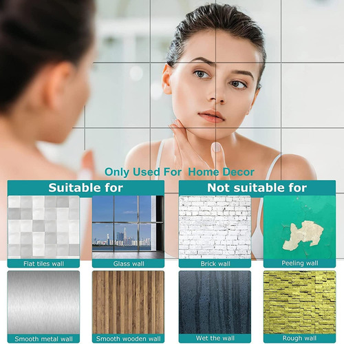 AmasSmile Paquete 6 espejos pared longitud completa, Hogar Decorativos Inastillable espejo acrílicos 25cm, láminas de espejo plástico flexible inastillables para dormitorio, hogar, puerta de gimnasio
