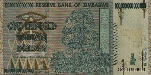 Billete De 100 Trillones De Dolares Gold Foil Zimbabwe