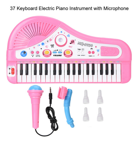 Teclado Piano Infantil 37 Teclas Musical Con Micrófono Rosa
