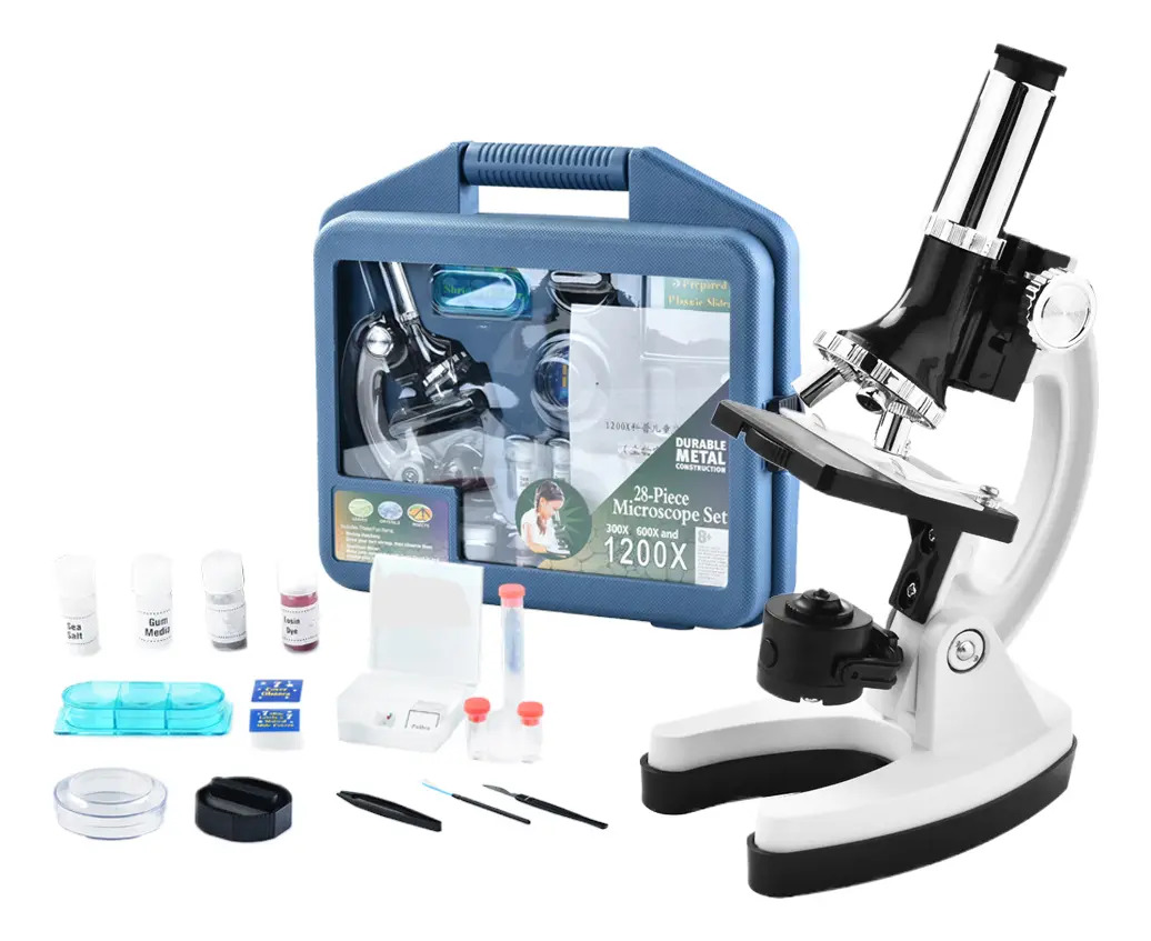 Microscopio Para Niños Fnbrli 1200x Con Maletín Y Accesorios Color Blanco