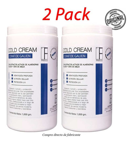 2 Pack Crema Facial 1k Cold Cream Almendras Y Cera De Abeja