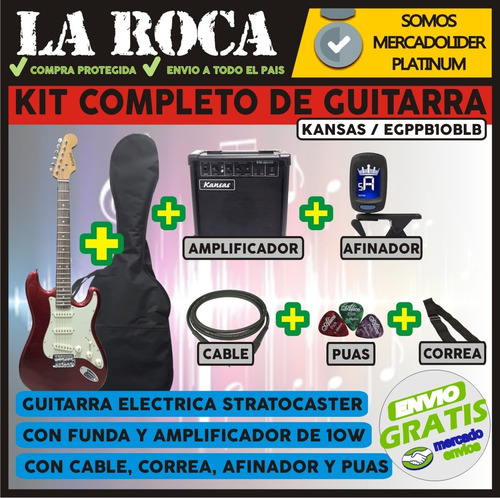 Imagen 3 de 10 de Kit Guitarra Electrica Stratocaster Amplificador Funda - Cuo