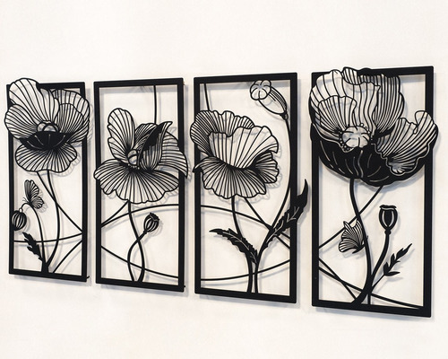 4 Cuadros De Flores  - Mdf Calado - 20x40cm C/u