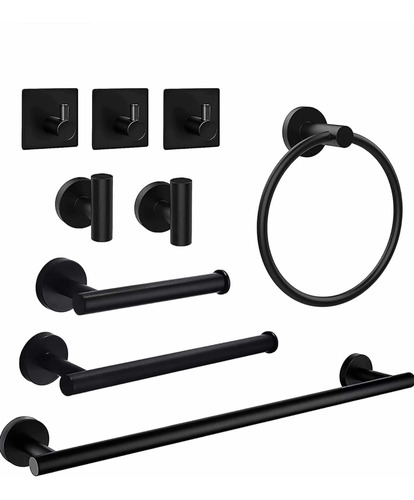 Imagen 4 de 4 de Kit Accesorios De Baño Acero Inoxidable Negro Mate