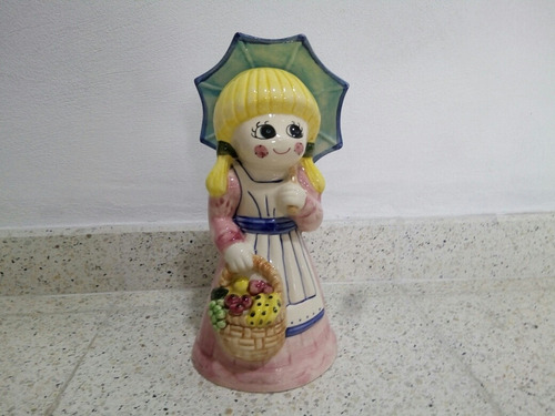 Adorno Muñeca De Cerámica Esmaltada Vintage