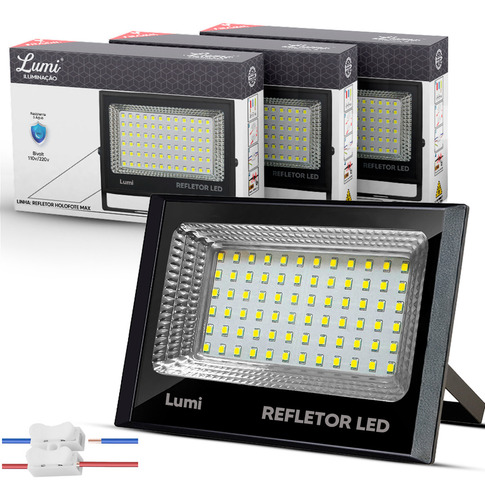 Kit 3 Refletor Led Holofote 100w 127V Cor Da Luz Branco Frio Linha Mini