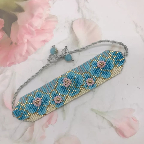 Imagen 5 de 10 de Pulsera Miyuki Mujer Brazalete Flores Artesanal Bohemia Chic