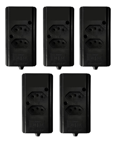 Kit Régua Dupla 20a 3 Pinos Extensão Adaptador 5 Unidades