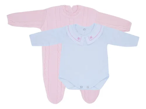 Kit Macacão Trança Rosa Com Body Gola Bordada Du