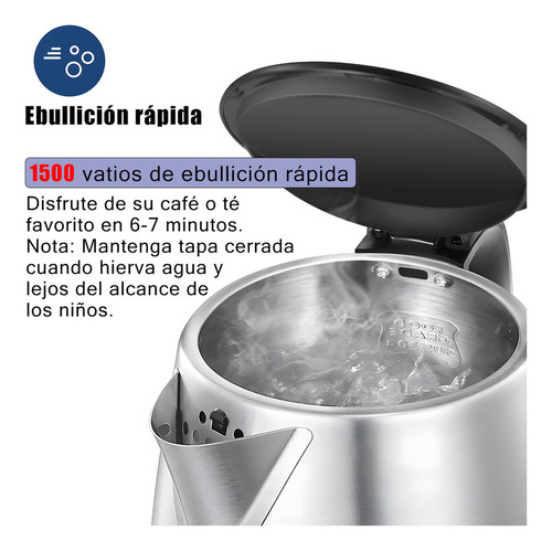 Tetera Cafetera Hervidor Eléctrico 2 Litros Inoxidable