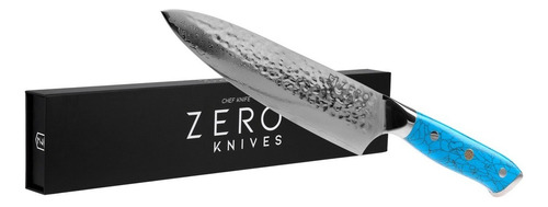 Cuchillo Acero Damasco 8,0'' Zero Knives - Bt Chef Y Asado Color Celeste