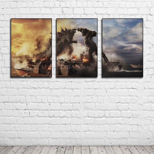 Cuadro Decorativo Godzilla Vs Kong Set 3 Piezas