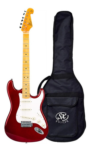 Guitarra Eléctrica Sx Stratocaster Rojo Metálico Con Funda
