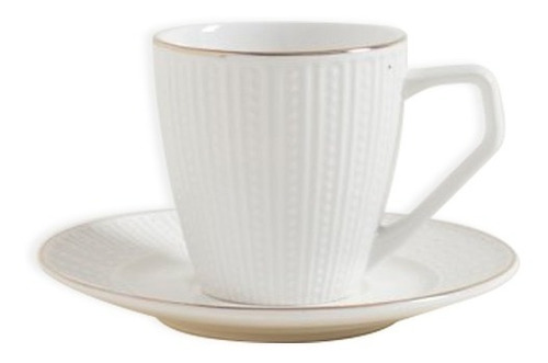 Taza De Café Con Plato Porcelana Set X 6 Blanco Borde Oro