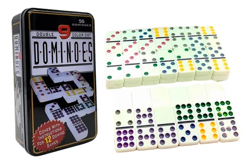 Dominó 55 Fichas A Color Doble 9 Juego De Mesa Caja Metálica