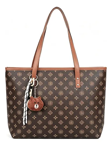 Bolsa Tote Feminina Grande Couro Pu Luxo Monograma Urso