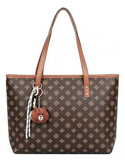 Bolsa Tote Feminina Grande Couro Pu Luxo Monograma Urso