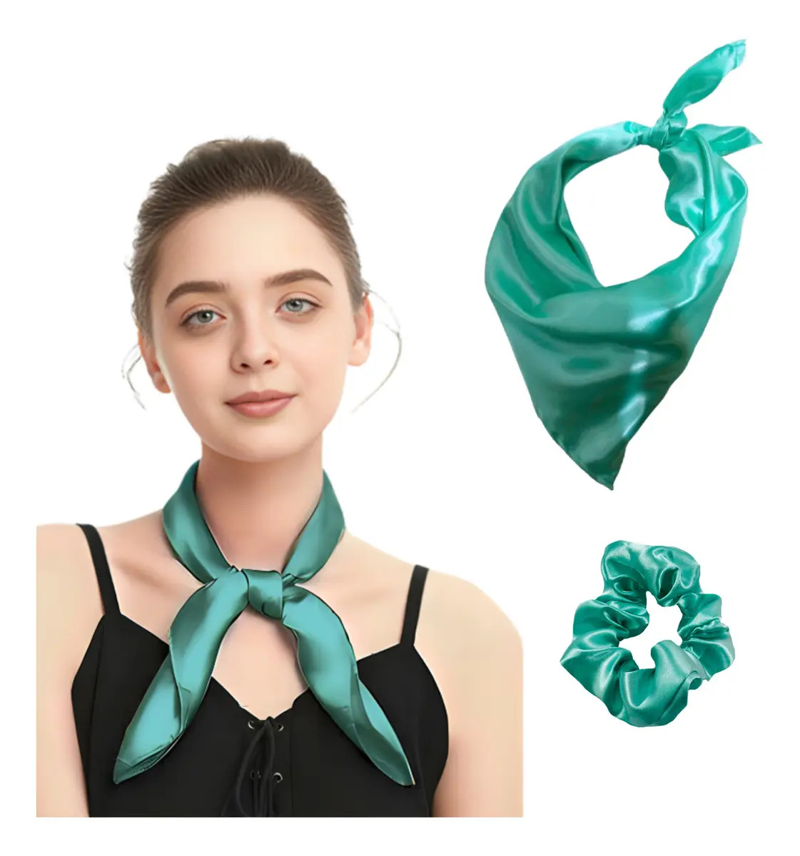 Mascada Satin Pañuelo Color Sólido Lizo para Mujer Picky Color Menta Diseño de la Tela Satinado Talla Unitalla