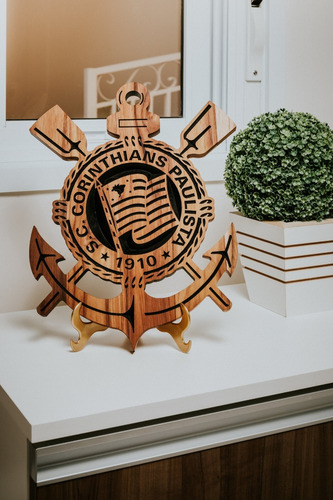 Imagem 6 de 7 de Escudo Corinthians Entalhado Em Madeira Nobre E Maciça